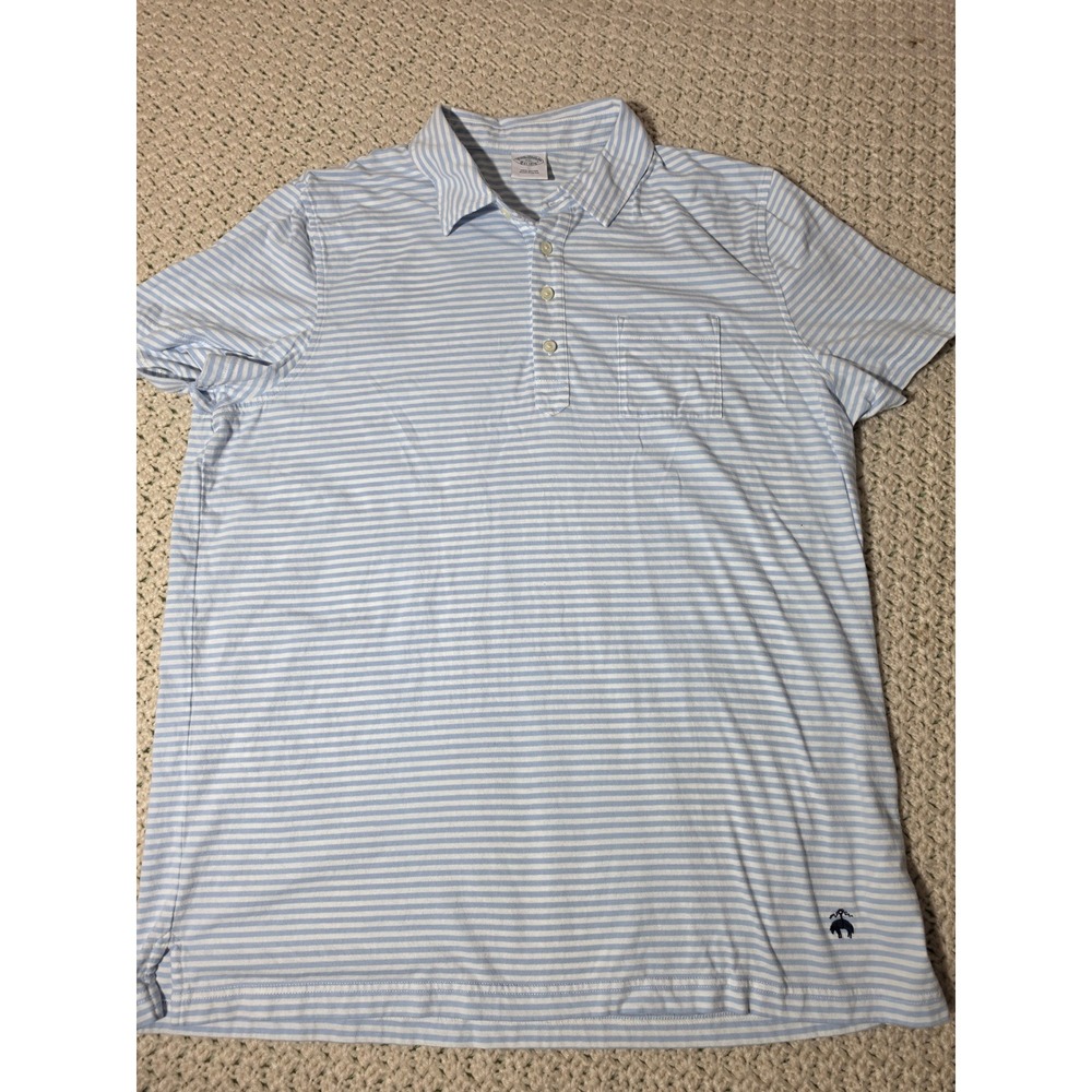 Brooks Brothers Polo Shirt Mens XXL Blue White Excellent Striped Cotton Pocket - Picture 1 of 6